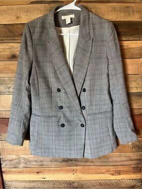 H&M Gray and Black Glen Plaid Blazer